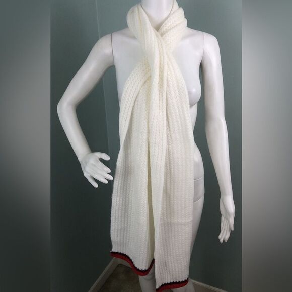 NWT OLD NAVY Ivory/RedSoft-Brushed Shaker-Stitch Scarf Creme de la Creme - Picture 4 of 8